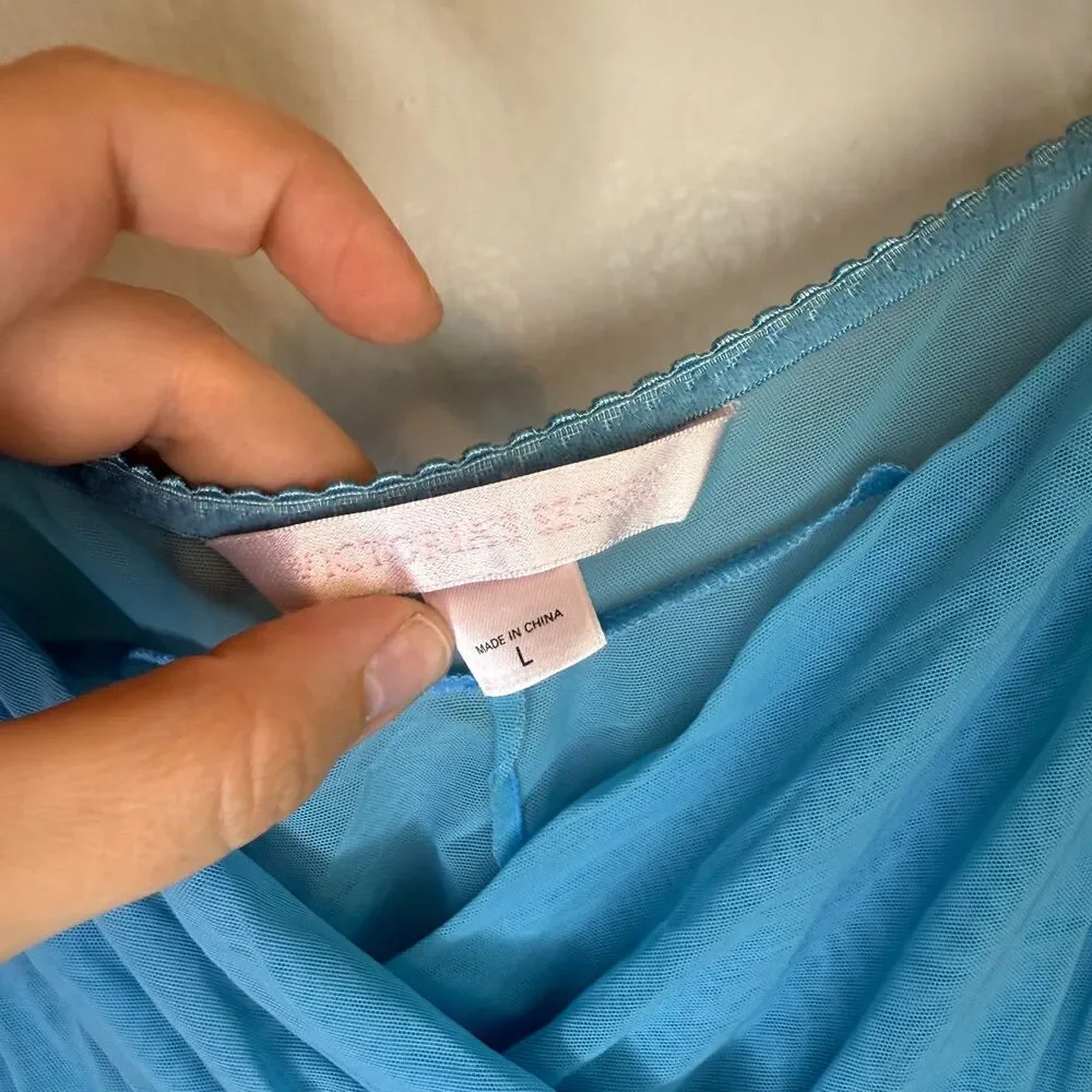VTG Victoria's Secret Women's Aqua Blue Mesh Babydoll Lingerie Top Size LARGE